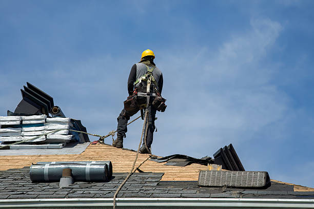 Professional Gutter Installation technician working in South Casco, ME